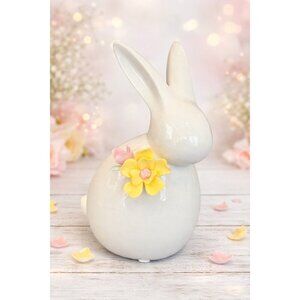 New Ceramic Pink / Yellow Floral Spring Pastel Easter Bunny Holiday Figurine